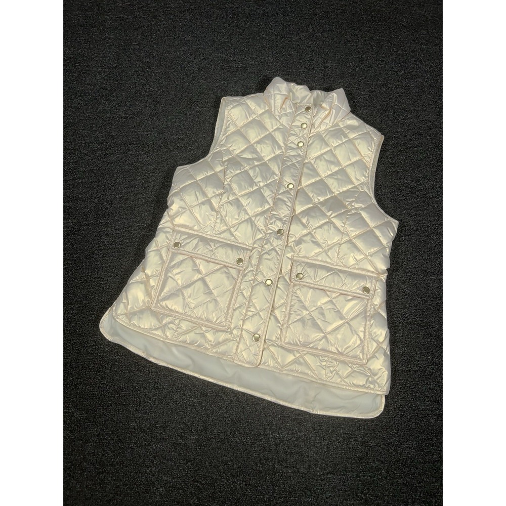 New Talbots Goose Down Puffer Vest Women's Medium Metallic‎ Ivory Full Zip